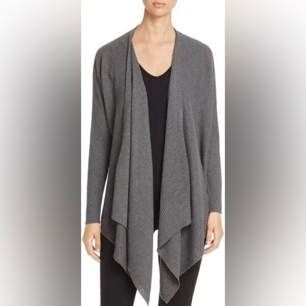 Eileen Fisher Angle Front Cardigan - Ribbed Wool Small